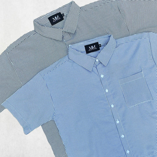 Boxy Crop Striped Polo Button-Down With Side Pocket